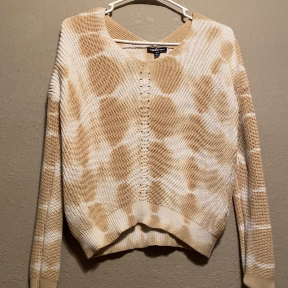 Tan and white tie-dye fall sweater